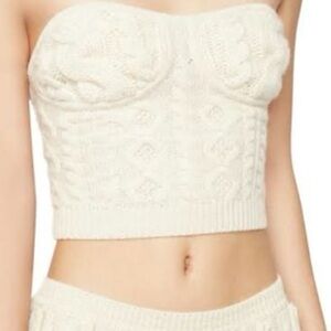 Danielle Guizio Cable Knit Buster Top Sweater Ivory Cream Medium Crop